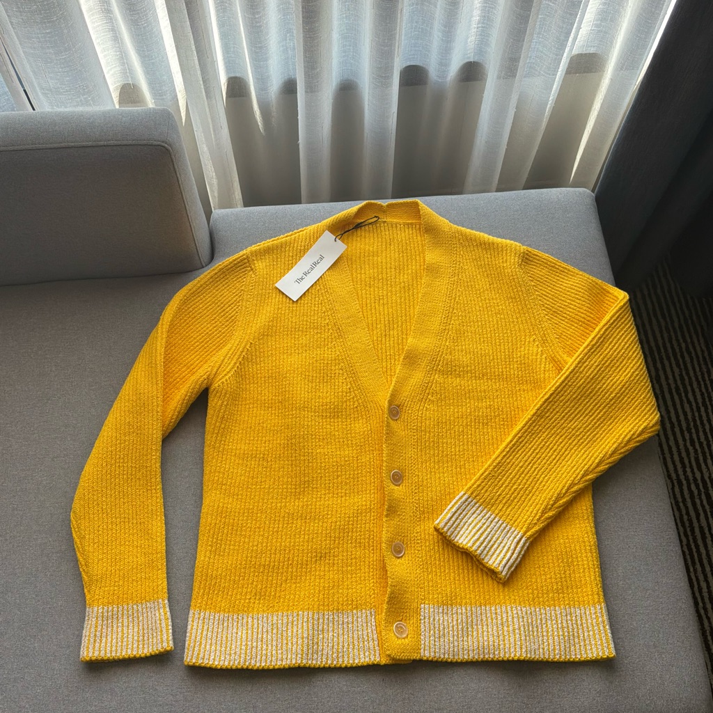 Jacquemus "Le Cardigan Limone" Two-Tone Ribbed Knit Cardigan Size Medium